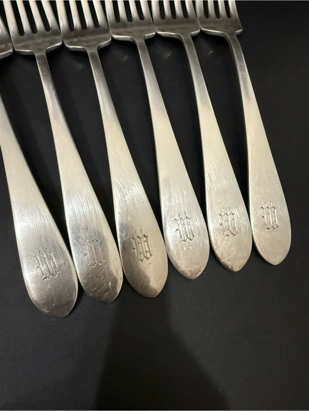 6pcs Vintage CARTIER Gorham Sterling Silver Gothic Monogram W Dinner Forks 410g.